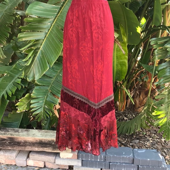 spencer alexis Dresses & Skirts - Spencer Alexis burn out velvet patchwork asymmetric skirt